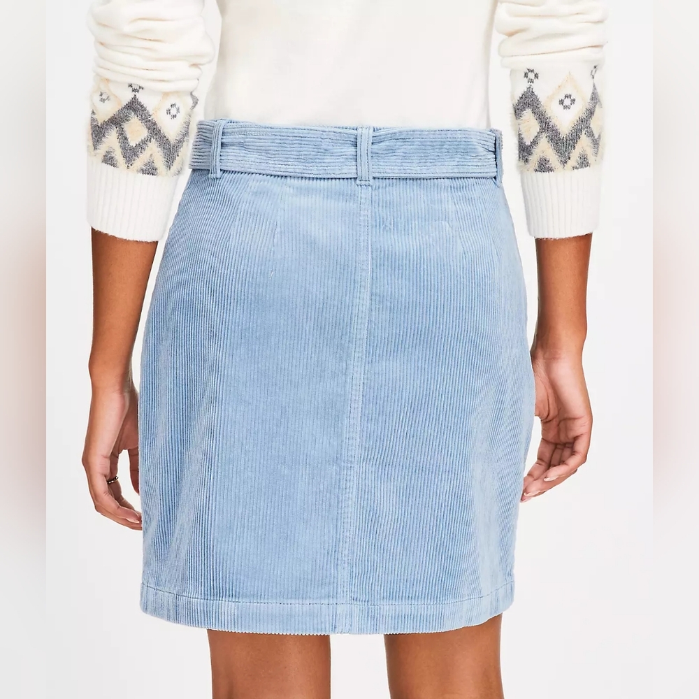 NWT LOFT Belted Corduroy Pocket Skirt Size 6P In Hazy Skies Color - Picture 6 of 7